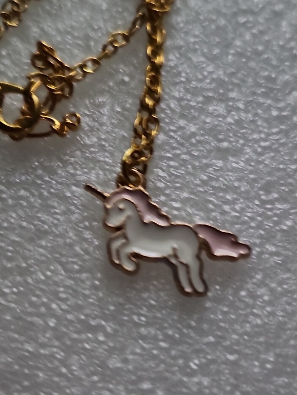 Hand Crafted Gold Chain Bracelet / Anklet with White and Pink Unicorn Charm